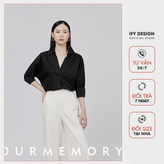 Set sơ mi nữ | Áo sơ mi đen, quần baggy đen trắng IFY Design FS77AĐE, FS81Q