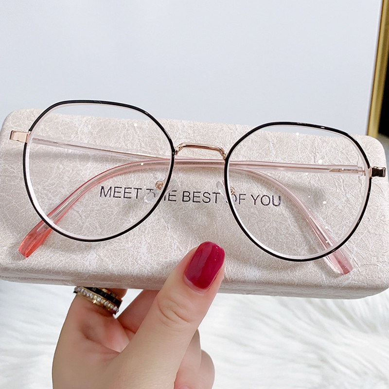 (KIQI-FASHION) COD Kính Gọng Kim Loại Tròng Đa Giác Chống Ánh Sáng Xanh Thời Trang Cho Nam Và Nữ