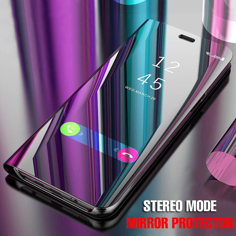 Oppo Reno 2F 2 2Z 5 5Pro A5 A9 2020 A12 A5S Da Sang Trọng Thông Minh Trong Suốt Gương Lật Đứng Chân Đế Chống Sốc Ốp Lưng