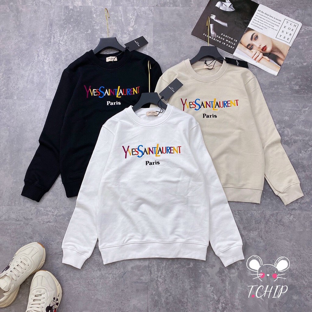 Áo nỉ thêu chữ YvessaintLaurent Paris form rộng cao cấp nhiều màu | BigBuy360 - bigbuy360.vn