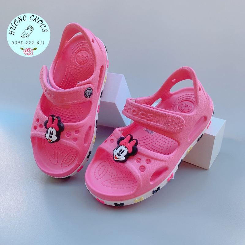 [Tặng kèm jibit] - Sandal trẻ em cross in hình Minniee mouse màu hồng xinh xắn cho bé gái