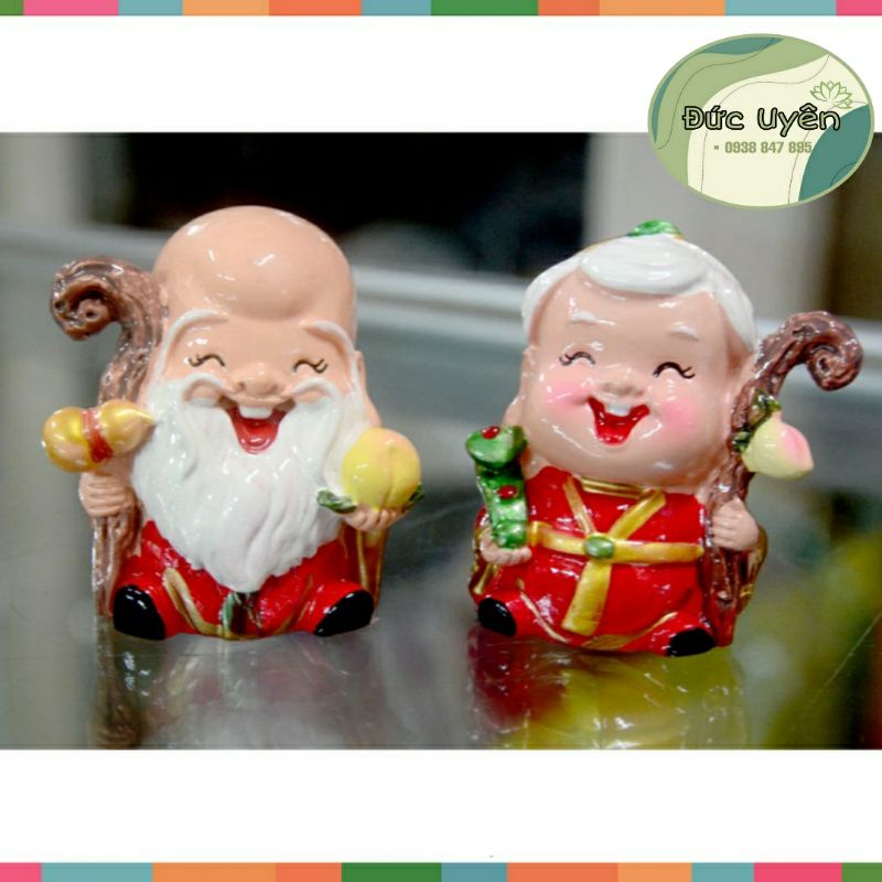 Bộ hai tượng Ông Thọ-Bà Thọ chống gậy ngộ nghĩnh