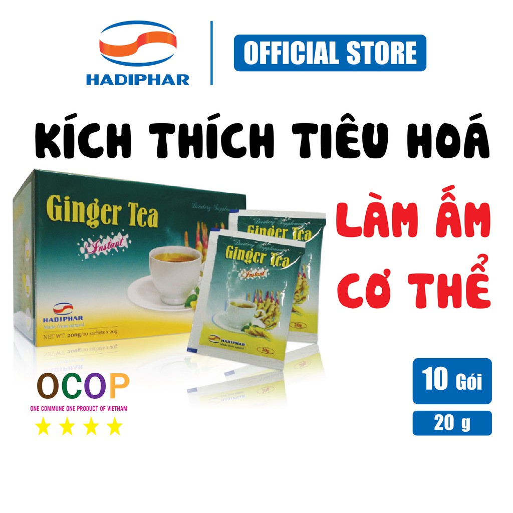 Trà gừng hòa tan Hadiphar ❤️FREESHIP❤️Làm ấm cơ thể, giải cảm lạnh, kích thích tiêu hoá [Hàng chính hãng]