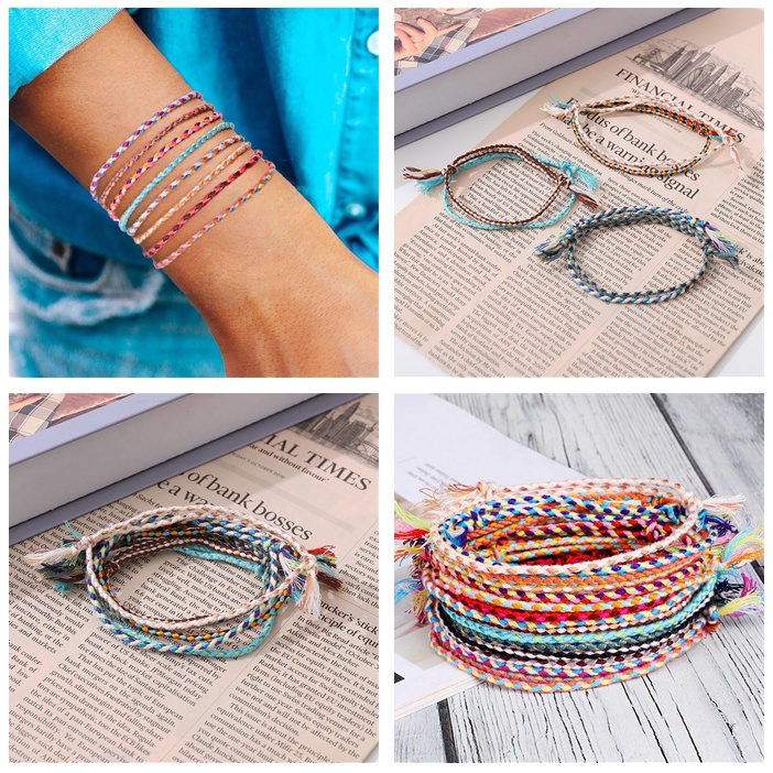 Vòng Tay Dây Bện Thủ Công Bốn Hàng Khóa An Toàn Đơn Giản Thời Trang Có Thể Điều Chỉnh Cho Nam Và Nữ