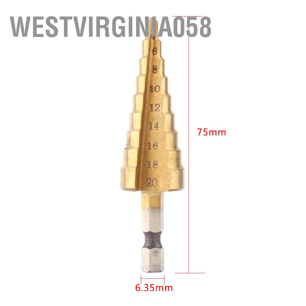 Có thể bán buôn 1pc Thép tốc độ cao tráng titan Bước khoan cắt lỗ Hex Công cụ điện 4-20mm Hàng giao ngayWestvirginia058