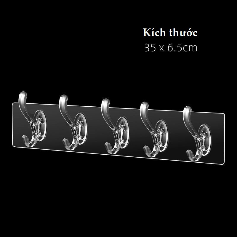 Thanh Treo Đồ Dán Tường 6 Móc Trong Suốt Siêu Dính, Móc Treo Nhà Bếp Nhà Tắm Đa Năng