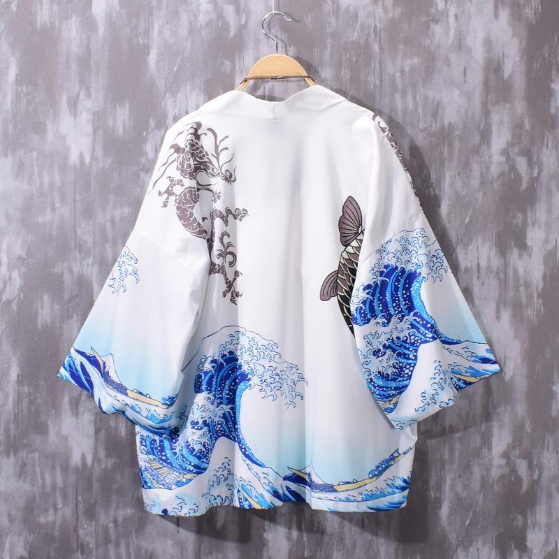 Áo Khoác Kimono In Hình Rồng Vintage Cho Nam 3 / 4 8gsm