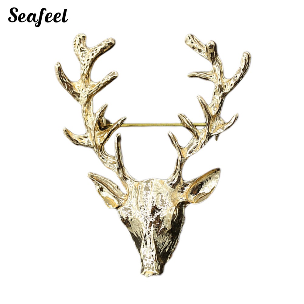 SF ✥Fashion Deer Head Antlers Brooch Pin Scarf Lapel Jewelry Christmas Gift