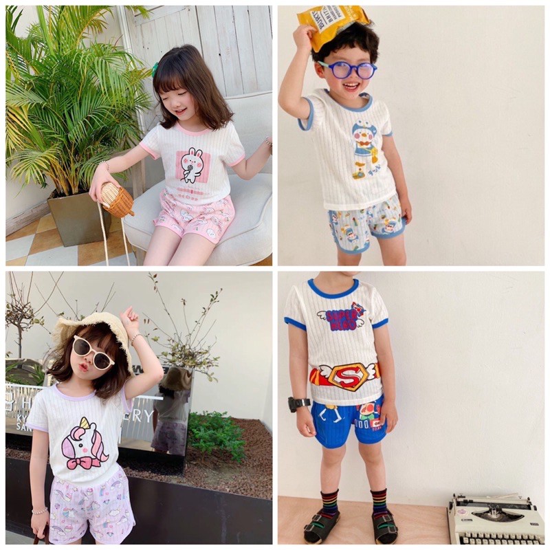 Bộ đồ cho bé trai bé gái cộc tay thoáng mát bộ đồ đi chơi đi học cho bé