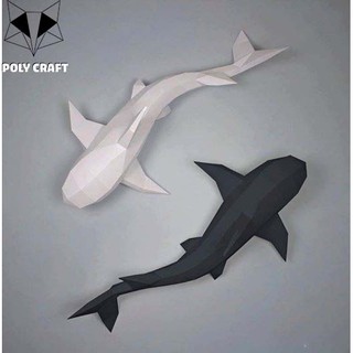 Mô hình giấy động vật decor trang trí phòng Cặp cá bơi lôi 3D POLYCRAFT