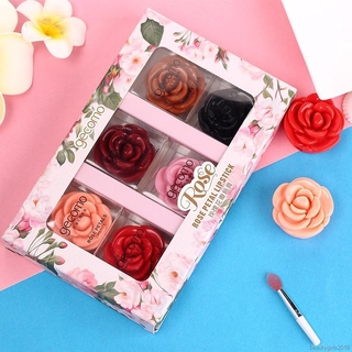 (hàng Mới Về) Set 6 Son Môi Thiết Kế Vỏ Son Hình Hoa Hồng Đẹp Mắt