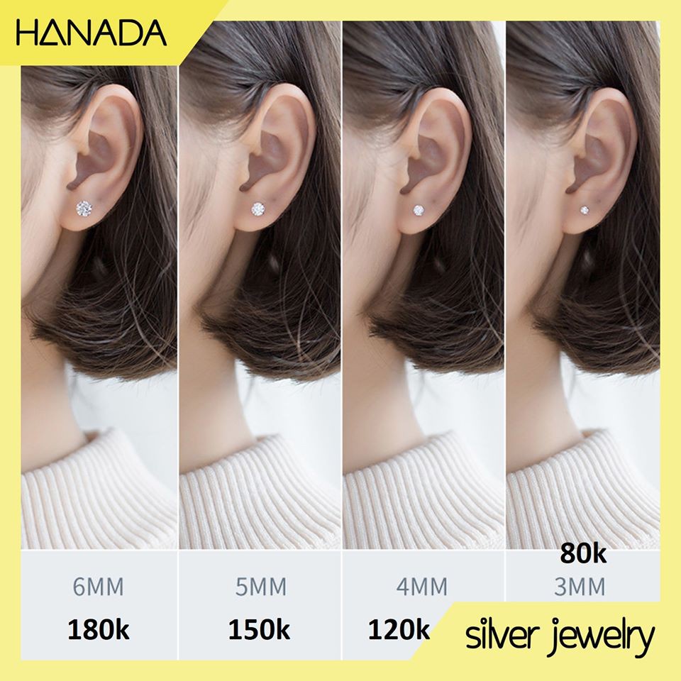 [Mã SKAMLTSM9 giảm 10% đơn 99K] Bông Tai Bạc Cao Cấp Hanada 0397 Một Hạt Đá Đen Trắng Nam Nữ Nhỏ Đơn Giản