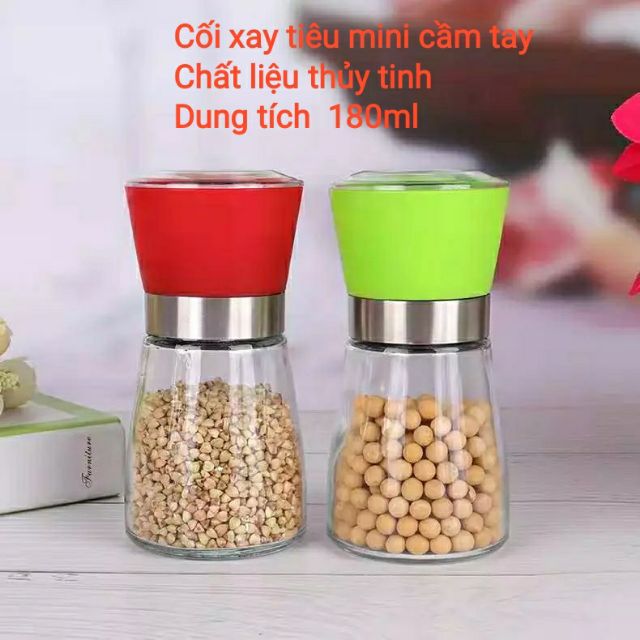 Cối xay tiêu, hạt khô bằng thủy tinh dung tích 180ml, lọ xay tiêu thủy tinh