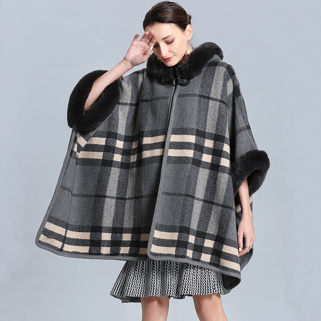 Áo choàng len lông cáo nhân tạo phối tua rua thời trang mùa đông mới ấm áp cho nữ | BigBuy360 - bigbuy360.vn