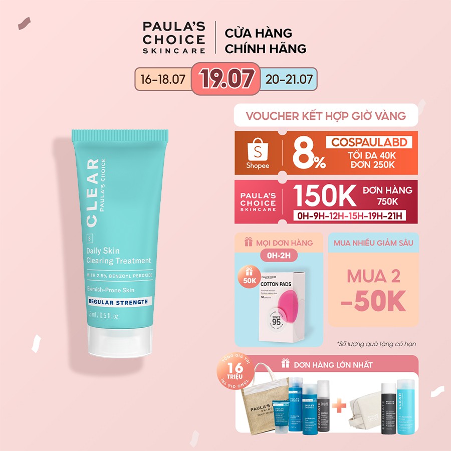 Kem chấm mụn giảm sưng đỏ Paula’s Choice Clear Regurlar Strength Daily Skin 15ml - 6107 | BigBuy360 - bigbuy360.vn