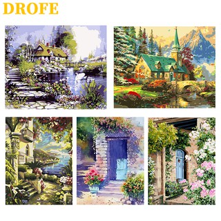 Tranh số hoá DROFE 40x50cm sưu tầm Garden House treo tường handmade trên canvas DIY