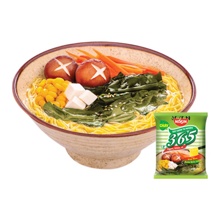 Mì không chiên Nissin 365 súp miso rong biển Nhật thùng 30 gói x 66g