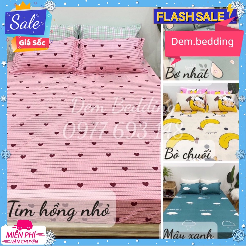 Set ga gối Cotton poly, ga giường, ga chun bọc đệm đẹp, Khách chọn mẫu note tên mẫu.
