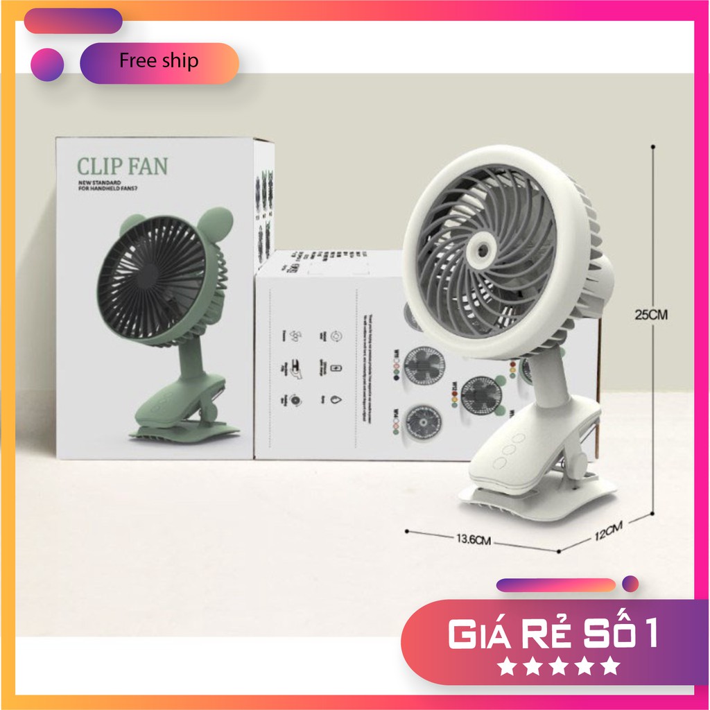Quạt Phun Sương Mini Tích Điện 3 Tốc Độ Gió, Để Bàn, Có Kẹp Bàn, Quạt Điều Hoà hơi nước Clip Fan | BigBuy360 - bigbuy360.vn