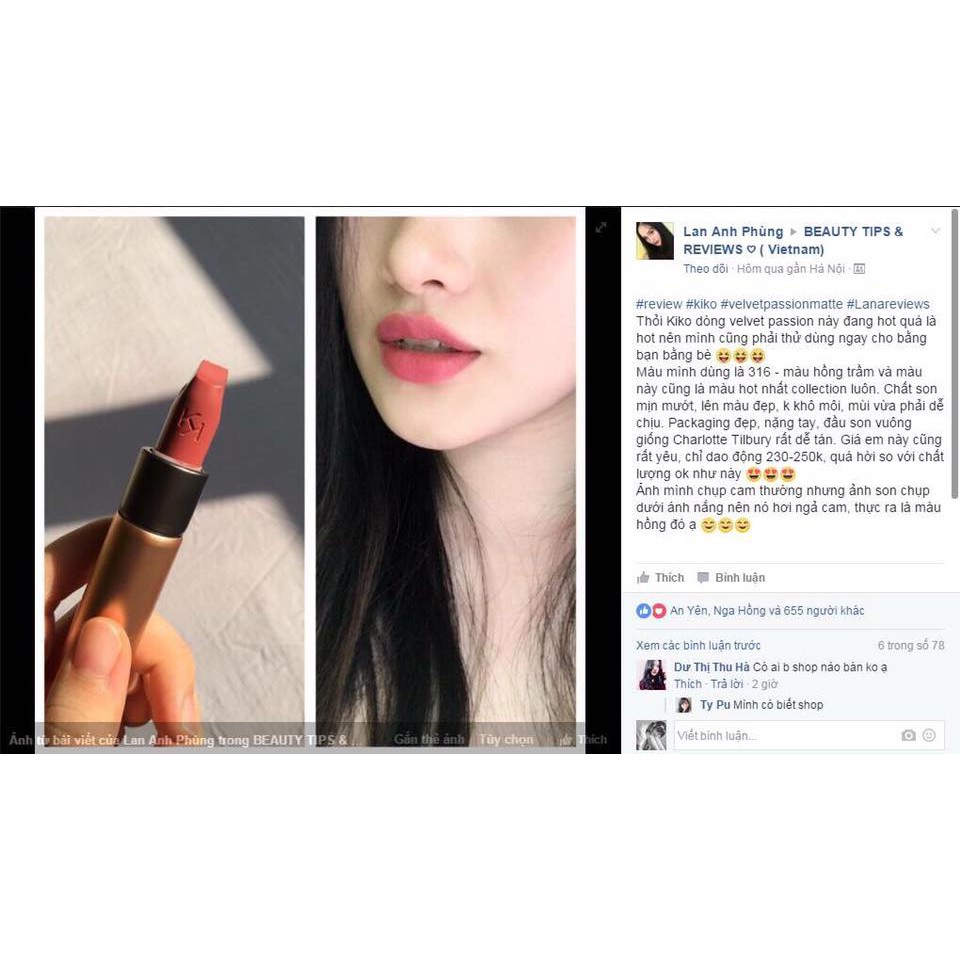 [CÓ SẴN] SON LÌ KIKO VELVET PASSION MATTE LIPSTICK | BigBuy360 - bigbuy360.vn