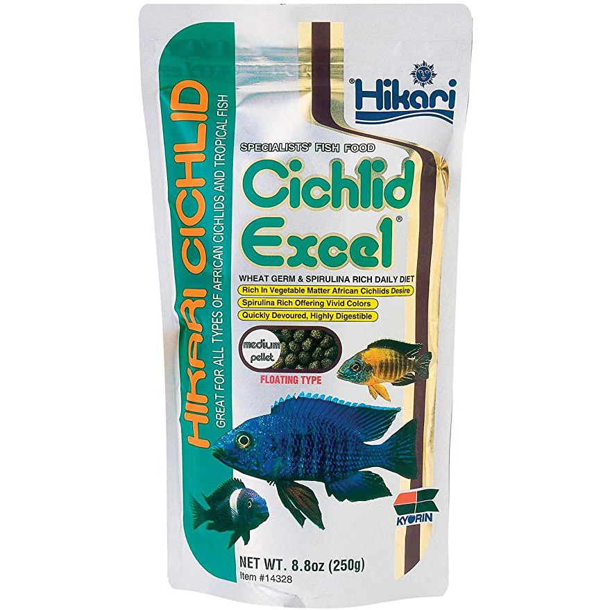 Hikari Cichlid Excel thức ăn cá Ali hạt nổi 250gram giàu tảo rau