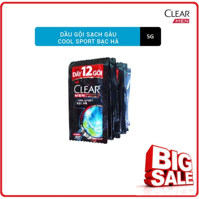 Dây CLEAR Dầu Gội Gói Bạc Hà/ Clear men 12 gói