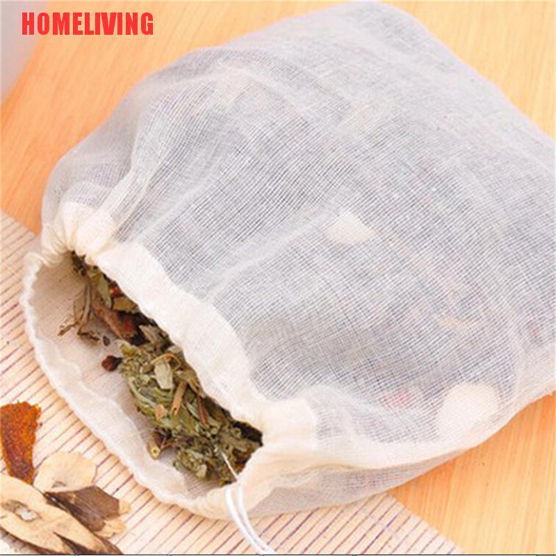 Set 10 Túi Lọc Trà Dây Rút 8x10cm Bằng Cotton Muslin Tái Sử Dụng Tiện Lợi