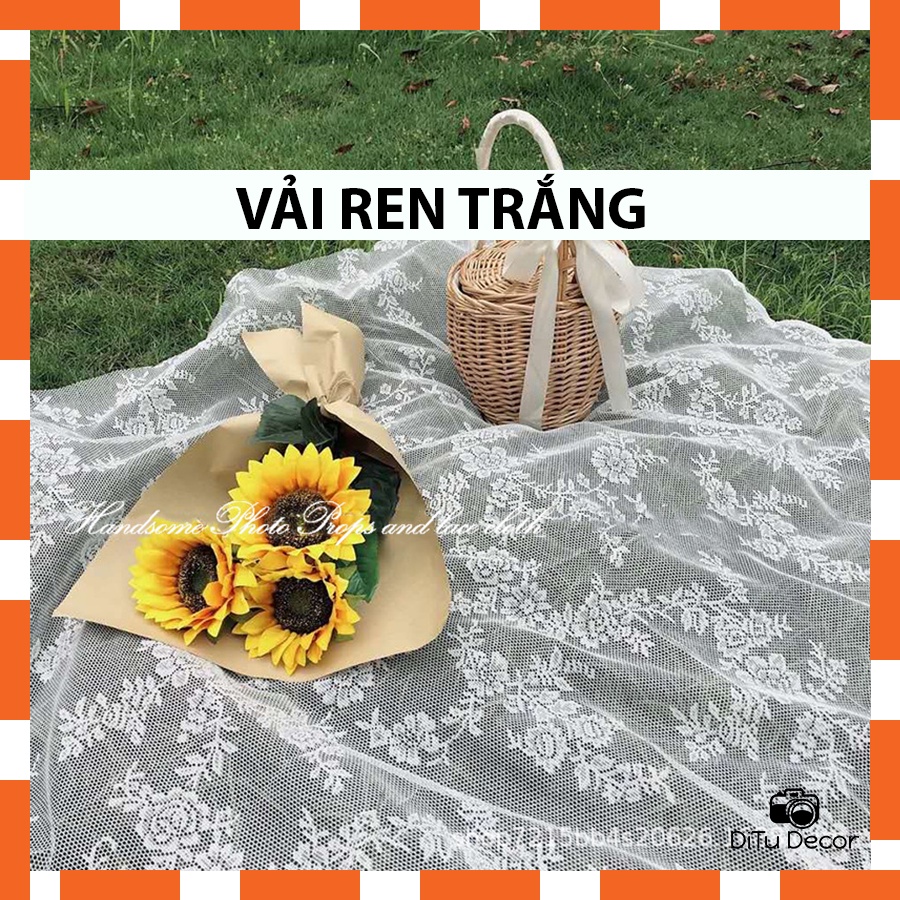 Vải ren trắng, vải lưới trắng phông nền chụp ảnh, khăn trải bàn picnic - DiTu Decor