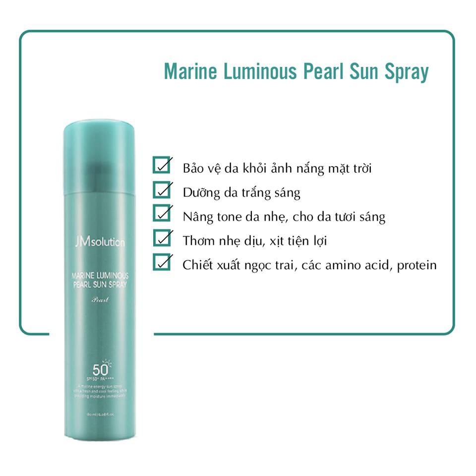 Xịt Chống Nắng Cấp Ẩm, Dưỡng Trắng Da JM Solution Marine Luminous Pearl Sun Spray SPF50+ /PA +++ 180ml