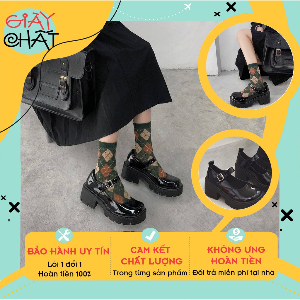 Bốt Nữ Dáng Oxford Da Bóng Thấp Cổ, Giày Nữ Lolita Dây Cài 5Cm Phong Cách Hàn Quốc
