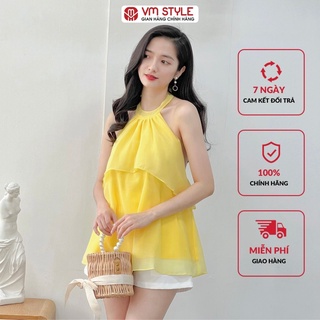 Áo yếm voan nữ VMSTYLE thiết kế 2 tầng nhún cổ cột dây nơ nữ tính 030277_  ASU00025