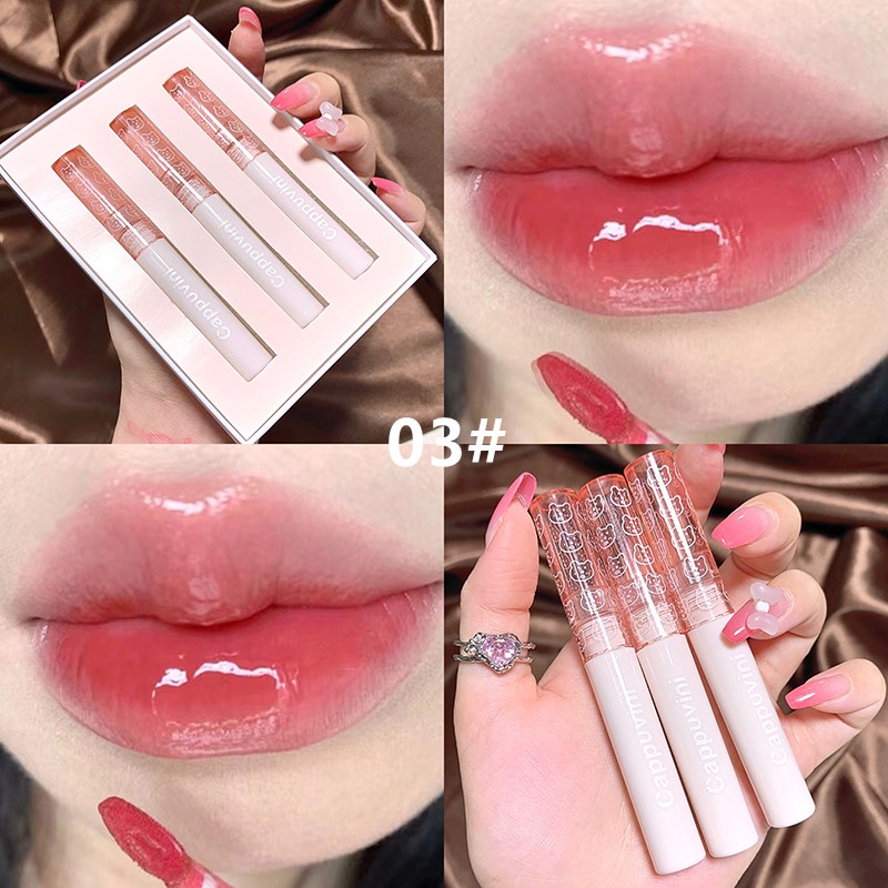 3 Set Bộ Son Môi CAPPUVINI Màu Bóng Lâu Trôi Dưỡng Ẩm