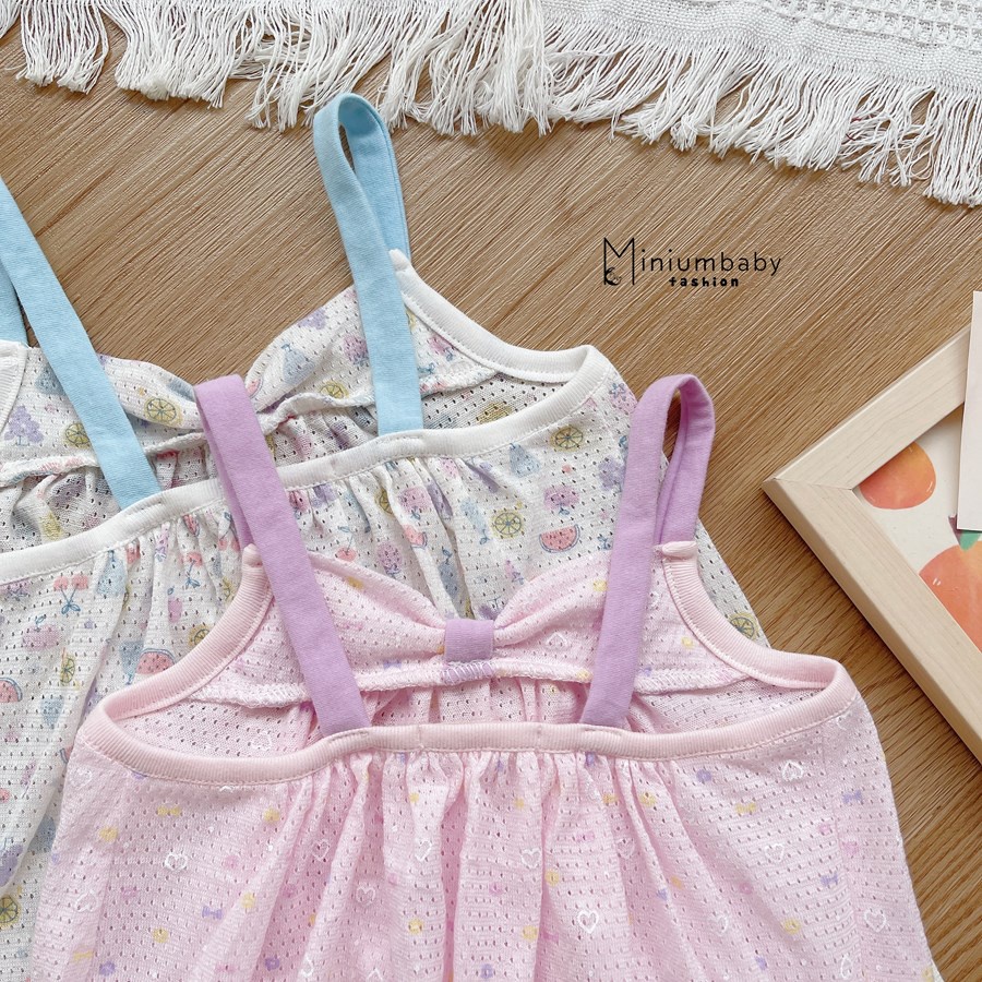 Bộ 100% cotton 2 dây xinh xắn mặc mùa hè cho bé gái miniumbabyfashion, set trẻ em mềm, mát- SB1596