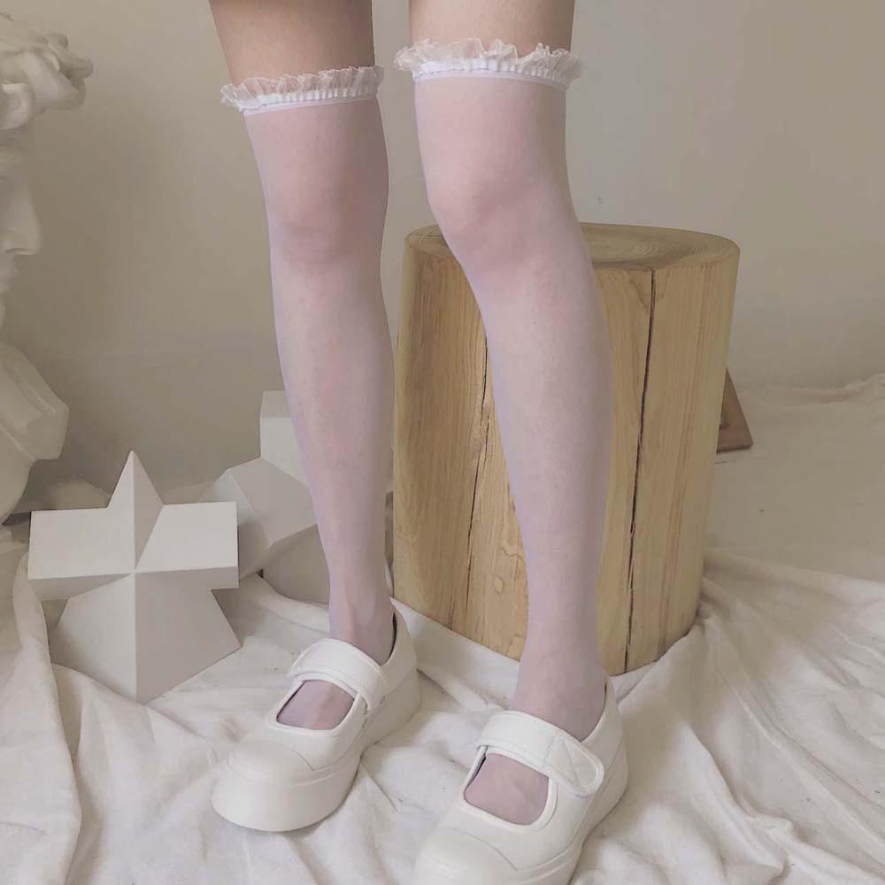 Vớ Cao Qua Gối Viền Ren Trong Suốt Thoáng Khí Phong Cách Hàn Quốc VANES1