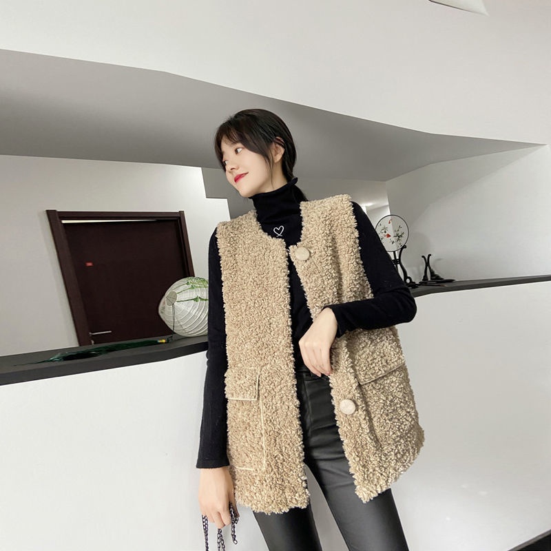 ♛♛Áo Khoác Len Lông Cừu Dày Dặn Dáng Rộng Không Tay Dễ Phối Đồ Thời Trang Thu Đông Hàn Quốc Cho Nữ 2021 | BigBuy360 - bigbuy360.vn