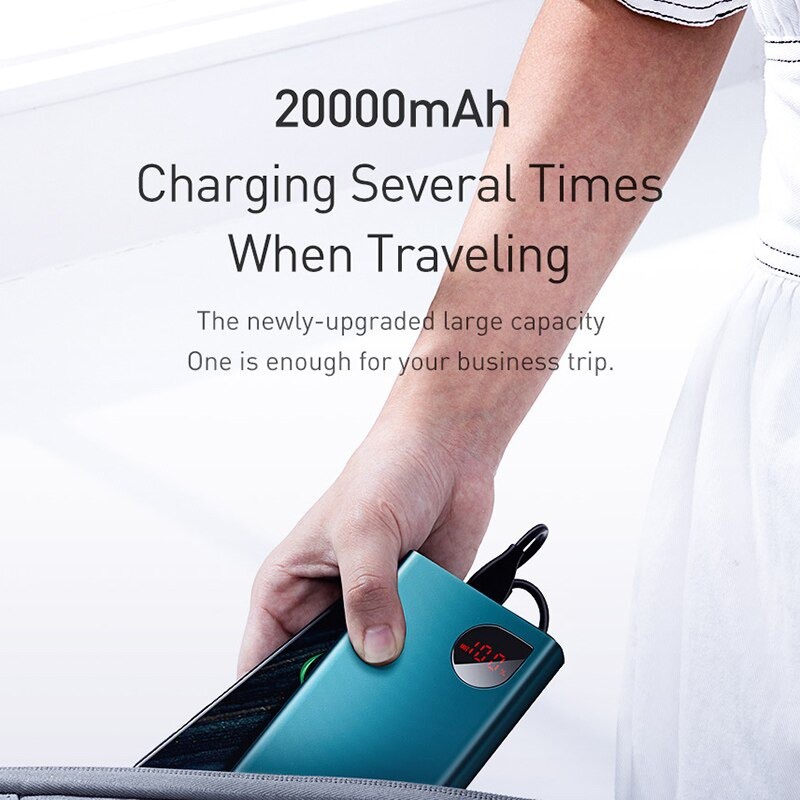 Pin sạc dự phòng Baseus 20000MAh, 5A, sạc nhanh 3.0 cho iPhone, Samsung, Xiaomi, Huawei