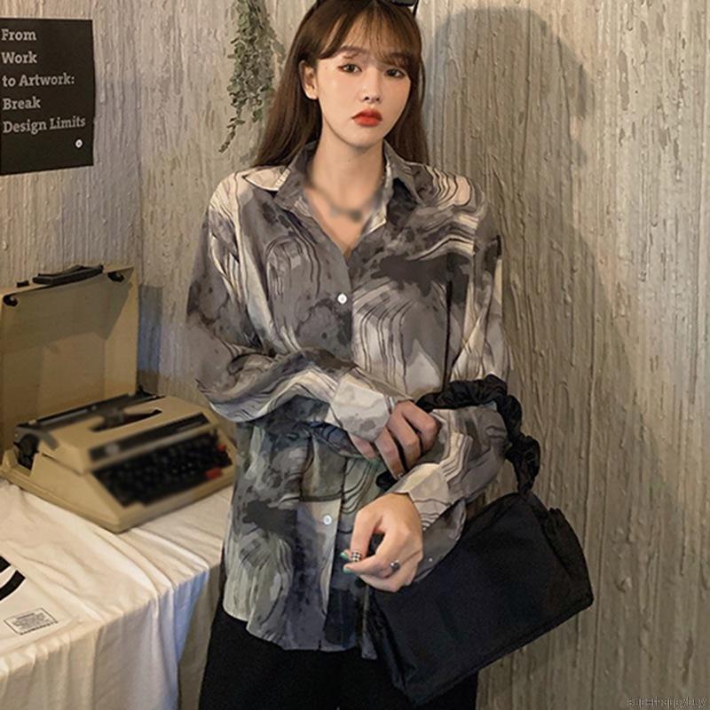 Áo Sơ Mi Dài Tay In Họa Tiết Retro Cho Nữ