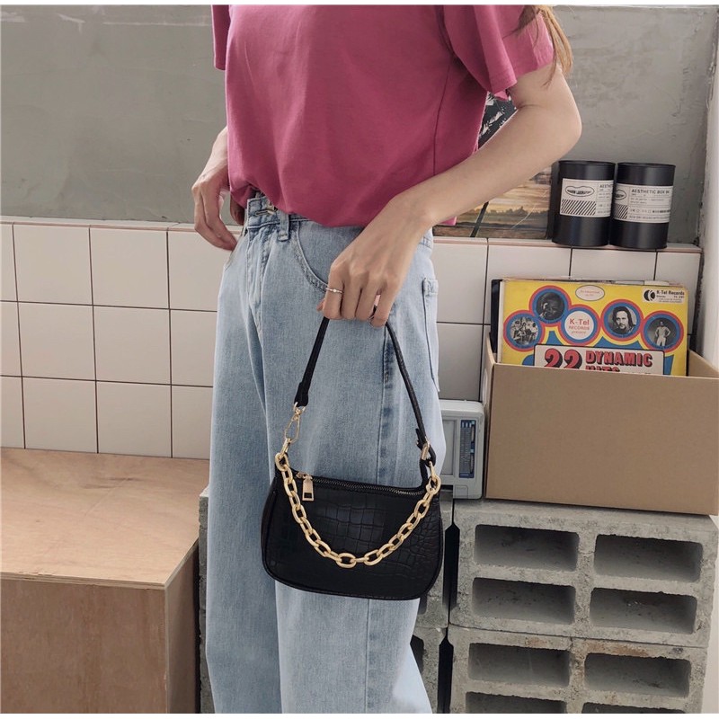 Túi kẹp nách da rắn xích vàng Ulzzang cá tính