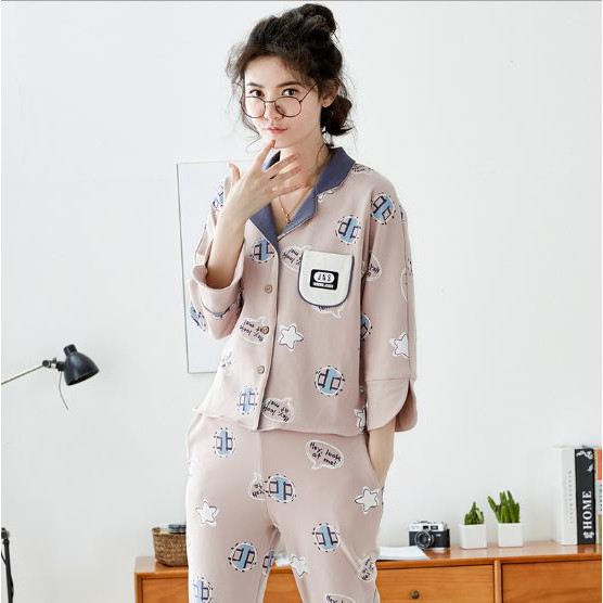BỘ PIJAMA NỮ DÀI TAY style Hàn Quốc cotton 100% - Shop Thủy Bông-P2221