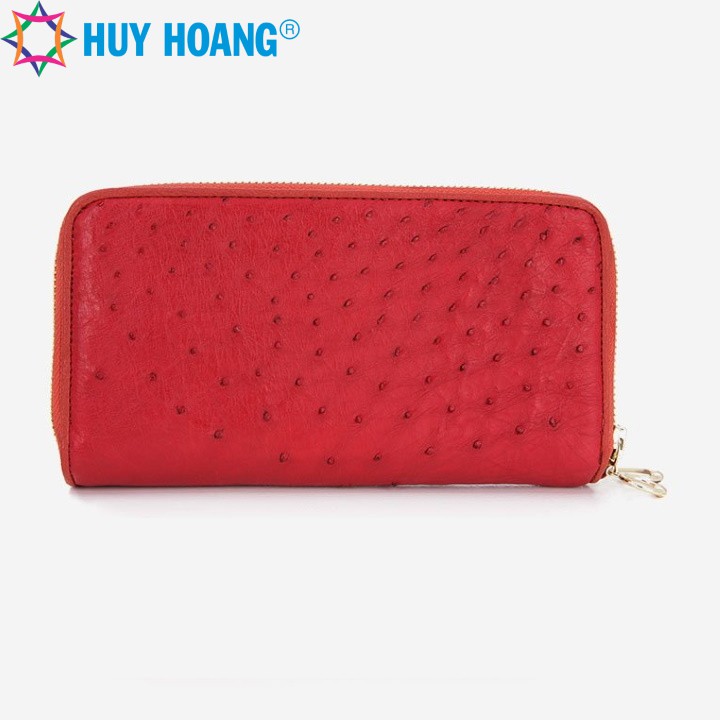 Bóp nữ Huy Hoàng da đà điểu 2 khóa màu đỏ LS3444