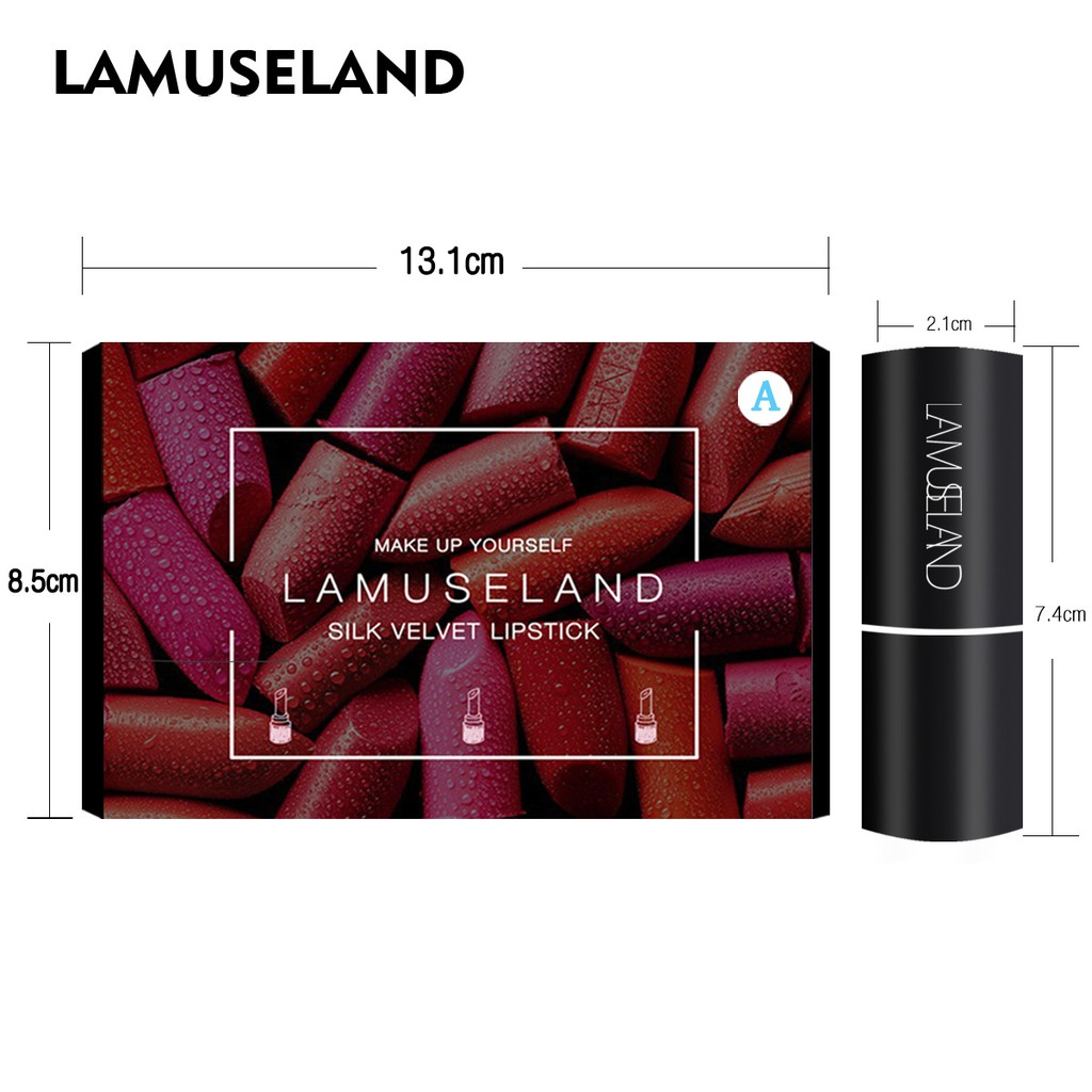 Set 3 thỏi son LAMUSELAND LA12 dưỡng ẩm không thấm nước mềm mịn mỹ phẩm lamuseland chính hãng