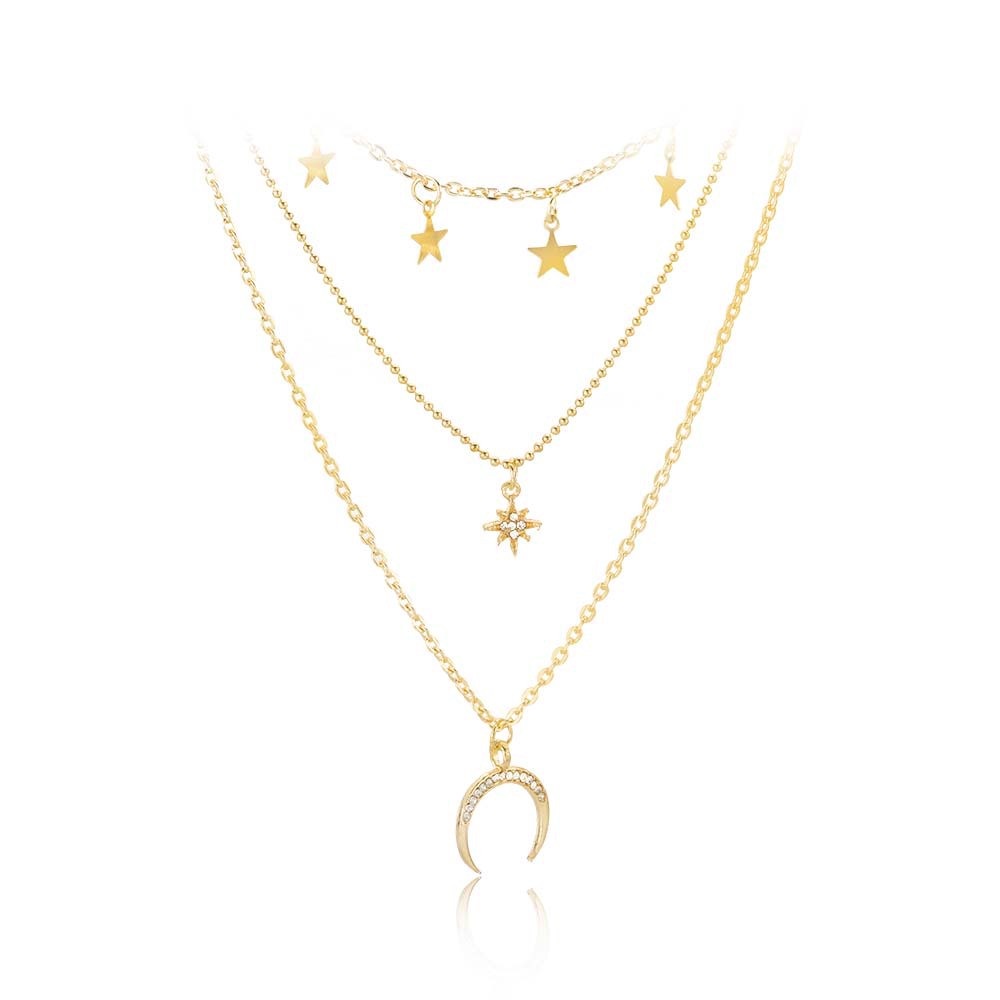 Vòng cổ choker nhiều lớp hình mặt trăng ngôi sao phong cách cổ điển