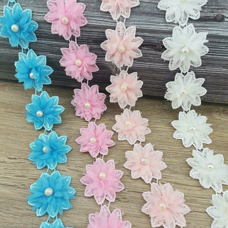 Cuộn vải ren 17 bông hoa 4 màu 5cm dùng để trang trí quần áo DIY dễ thương