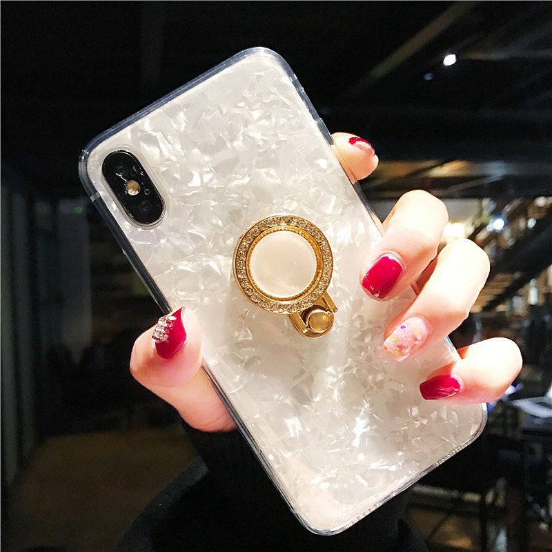 Ốp điện thoại họa tiết đá hoa cương vỏ sò kèm giá đỡ chuyên dụng cho iPhone 6 6s 7 8 plus x