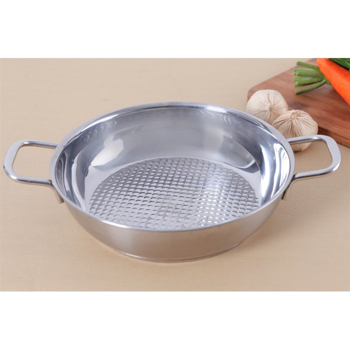 Chảo lẩu xào caro 3 đáy inox 430 Fivestar Standard nắp kính  L24-3DG