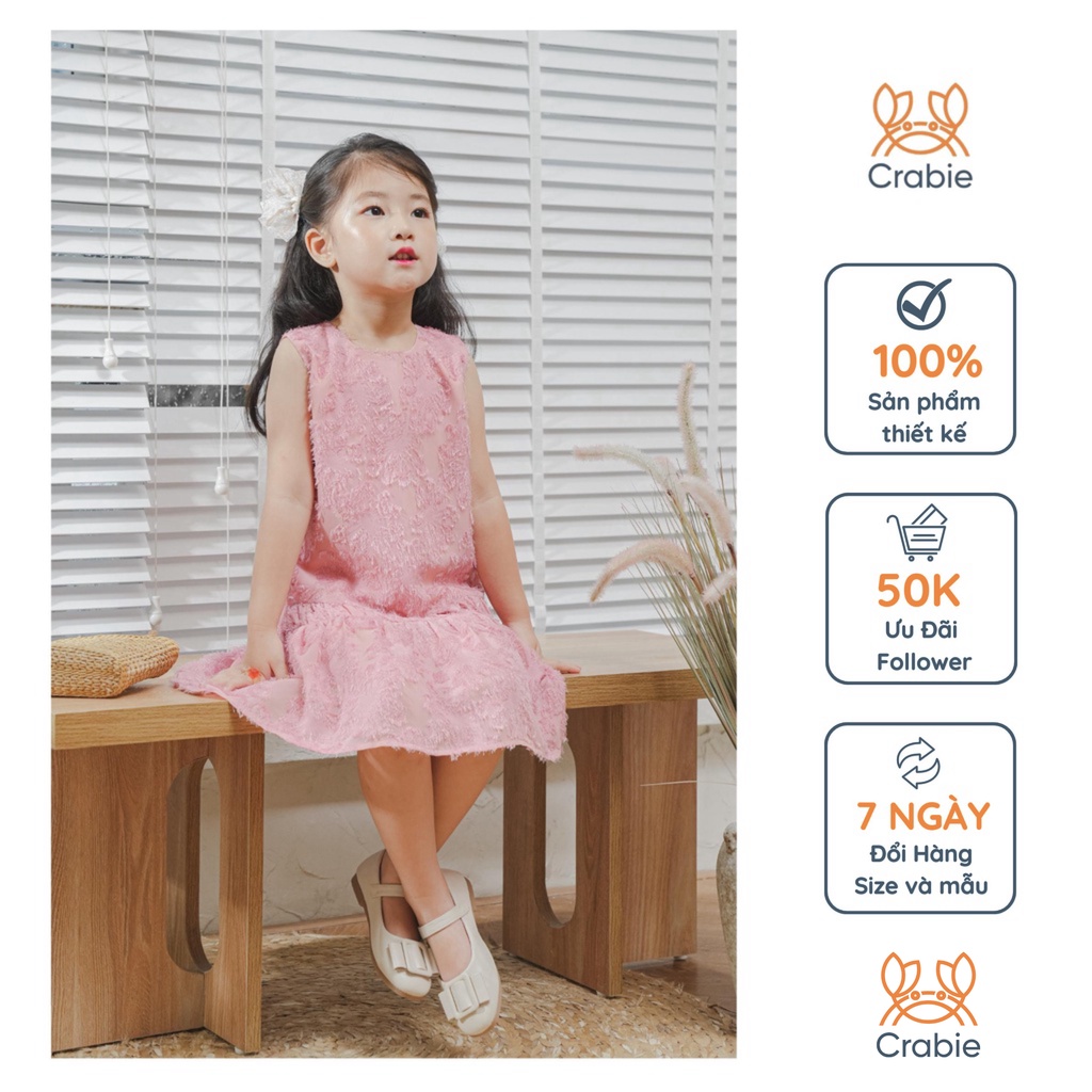 Đầm bé gái CRABIE dự tiệc khoét nách xoè dệt hoa xù 3D xinh xắn - Monica dress - Hồng