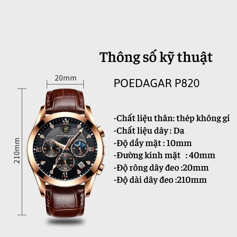 Đồng Hồ Nam Dây Da Cao Cấp HW POEDAGAR Chính Hãng Thiết Kế Sang Trọng Chống Thấm Nước HIWATCH | BigBuy360 - bigbuy360.vn