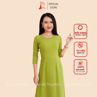 Áo dài Thúy Kiều trơn lụa Nhật màu xanh cốm K4