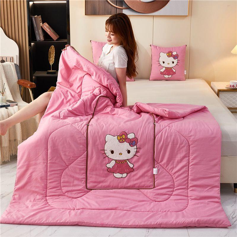 Bộ Chăn Gối Mềm Thân Thiện Với Da Thêu Hoạt Hình Hello Kitty Đáng Yêu Dành Cho Bé Gái Lunac