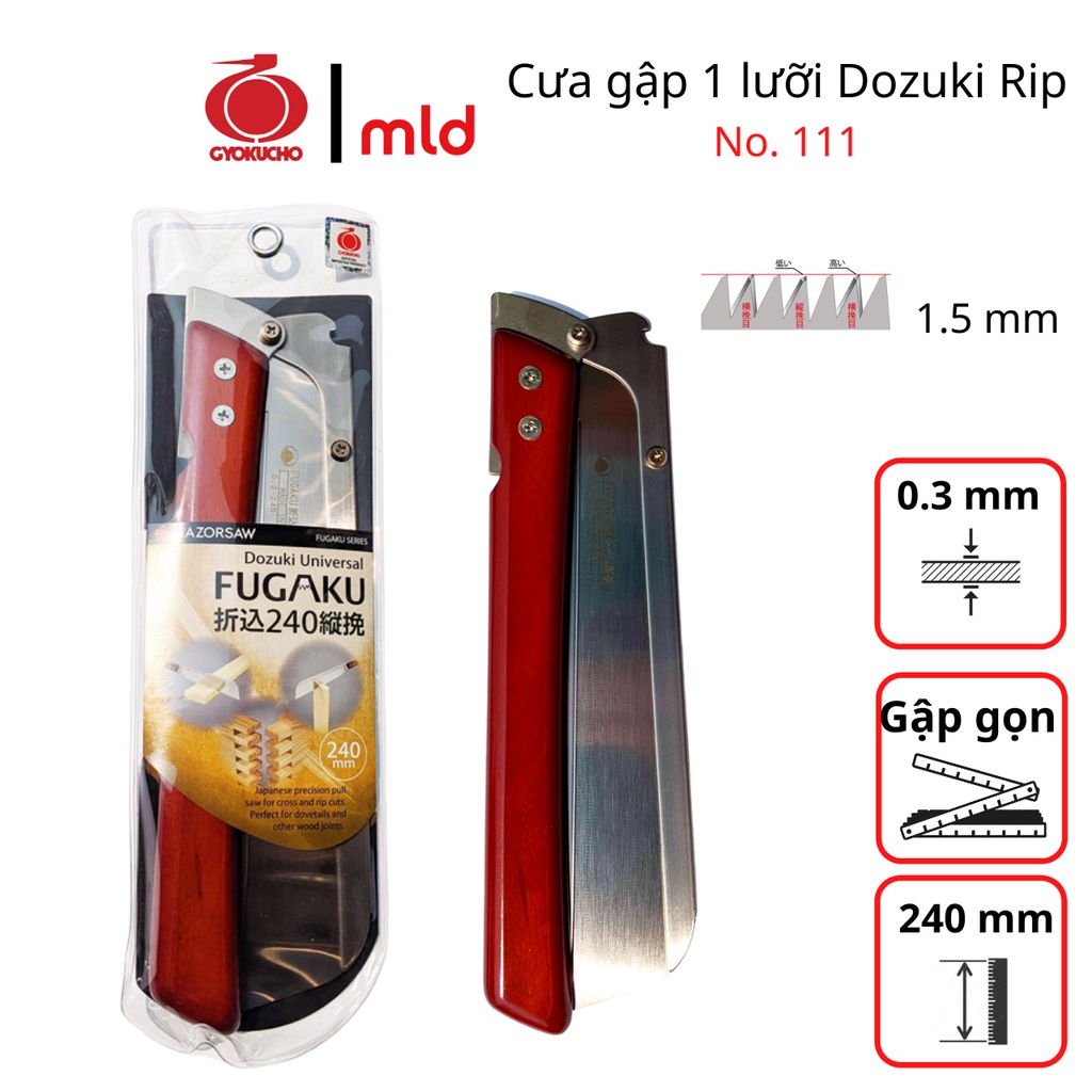 Cưa gập 1 lưỡi chuyên làm mộng, hiệu Gyokucho, dòng Dozuki Fugaku 240mm, Mã RZ111 [MADE IN JAPAN]